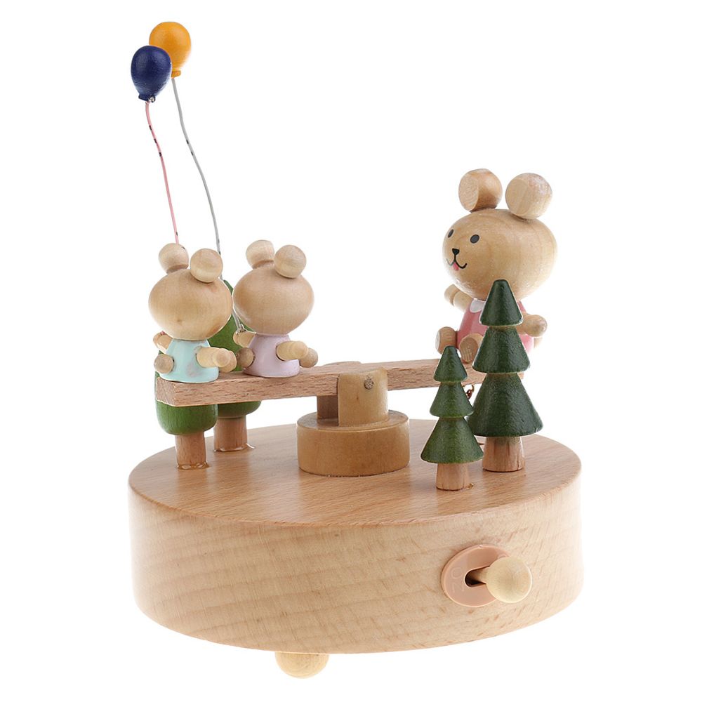 marque generique - boîte à musique en bois bois artisanat 11x15cm ours bascule - Objets déco
