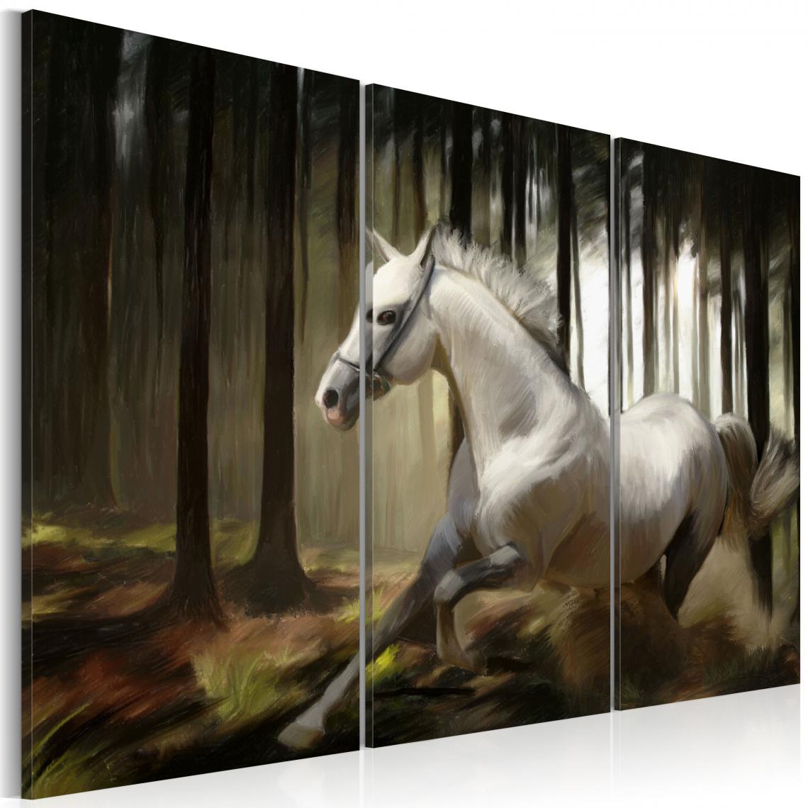 Decoshop26 - Tableau toile de décoration motif Cheval blanc parmis les arbres 90x60cm DEC110482/2 - Tableaux, peintures