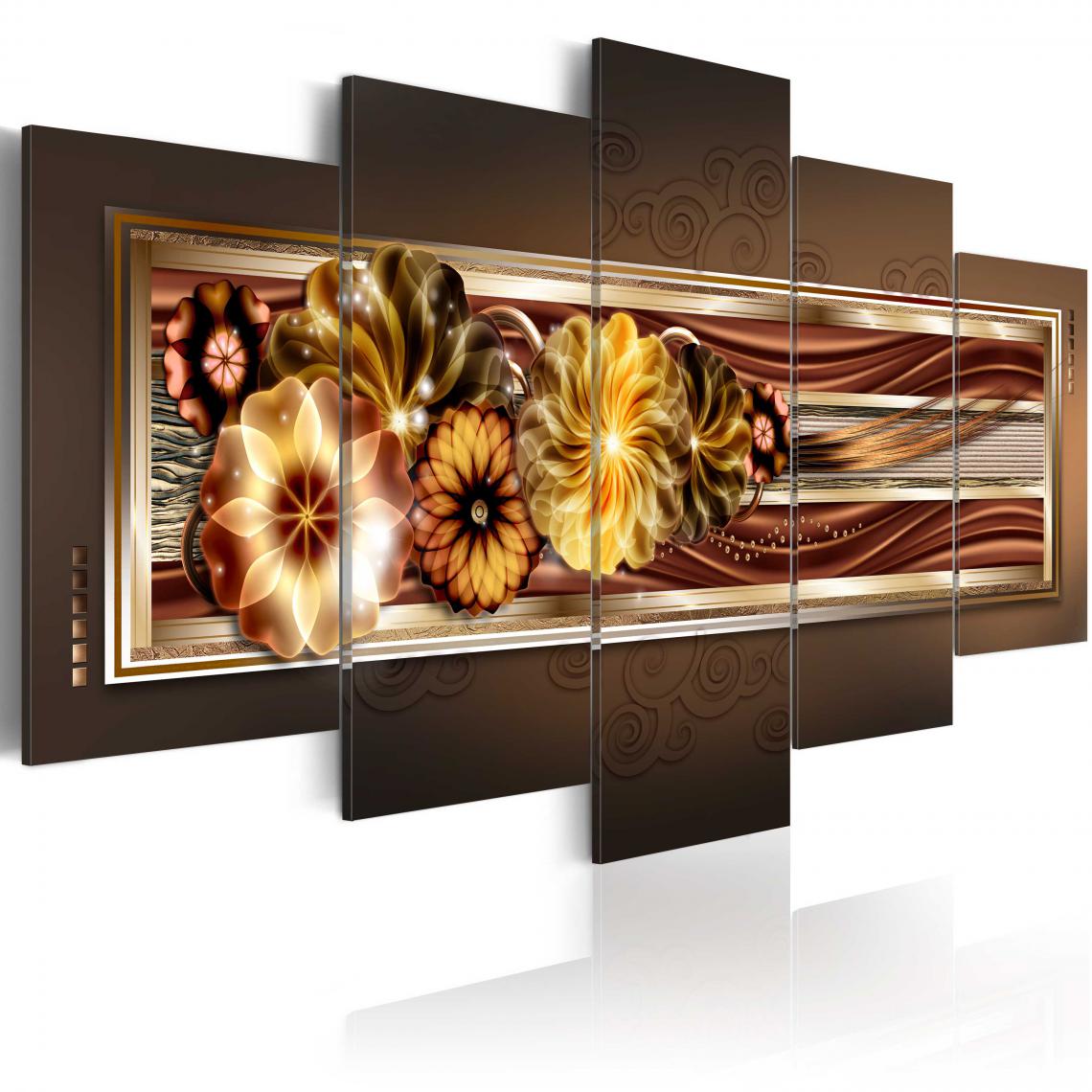 Decoshop26 - Tableau sur toile en 5 panneaux décoration murale image imprimée cadre en bois à suspendre En vagues dorées 100x50 cm 11_0000685 - Tableaux, peintures