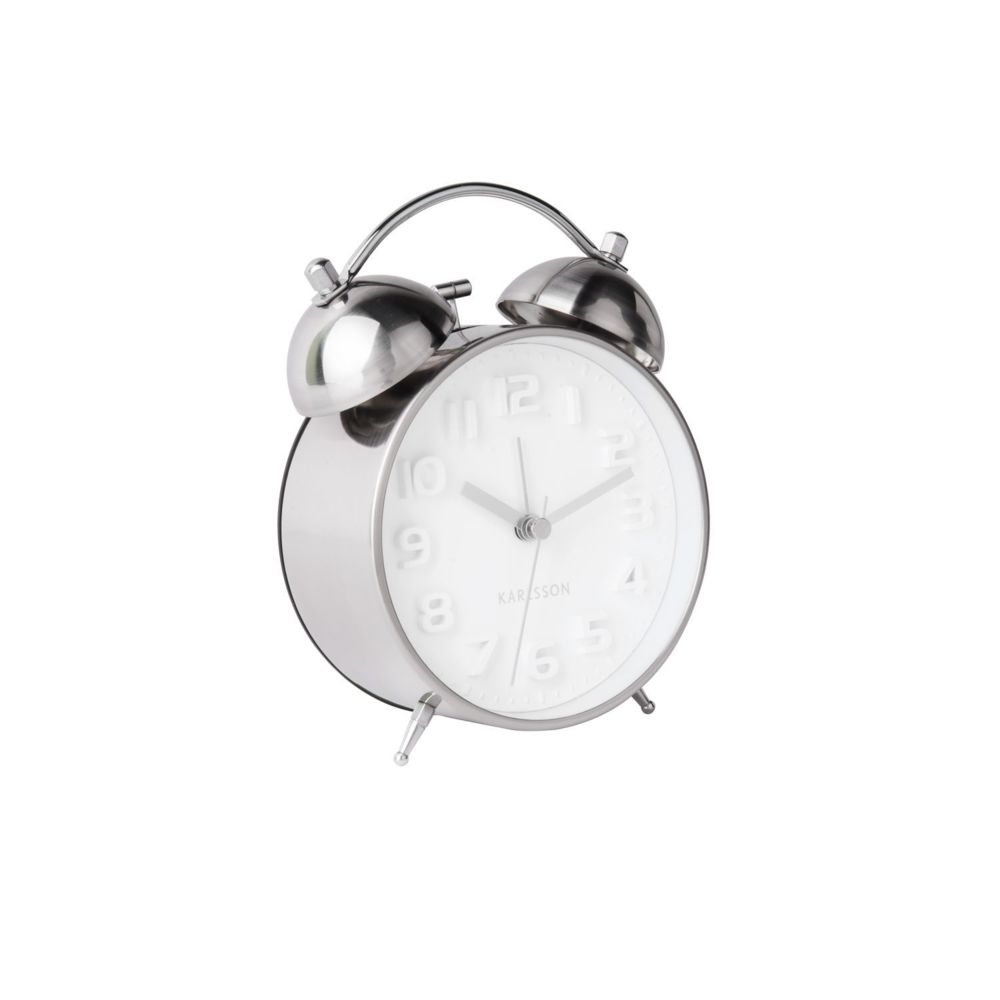 Karlsson - Horloge réveil rétro Mr. White - Diam. 11 cm - Argent - Horloges, pendules