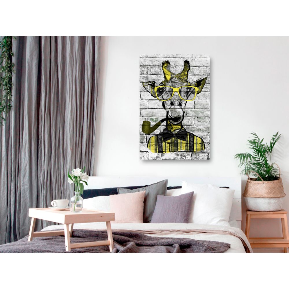 marque generique - 60x90 Tableau Animaux Moderne Giraffe with Pipe (1 Part) Vertical Yellow - Tableaux, peintures