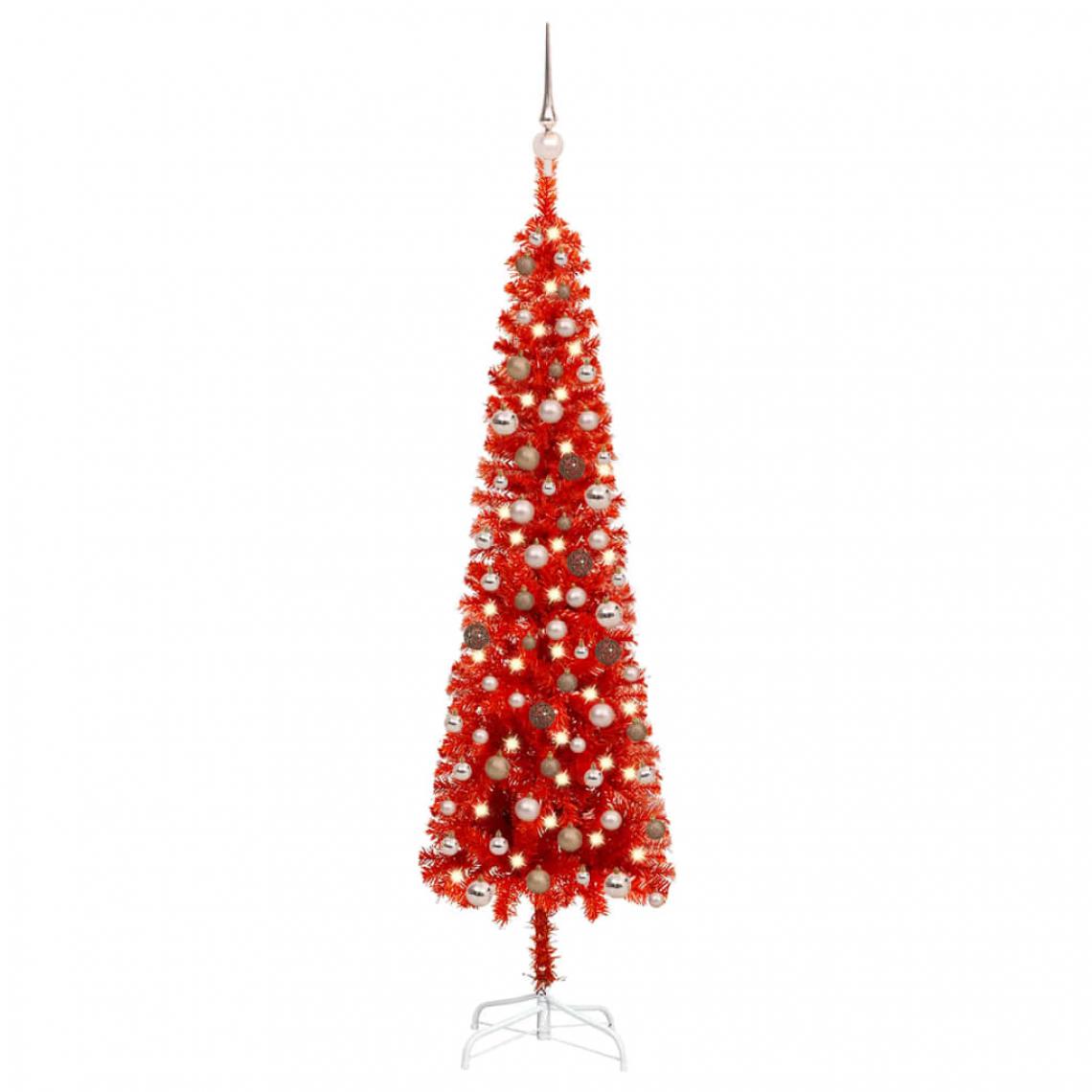 Vidaxl - vidaXL Arbre de Noël mince avec LED et boules Rouge 180 cm - Sapin de Noël