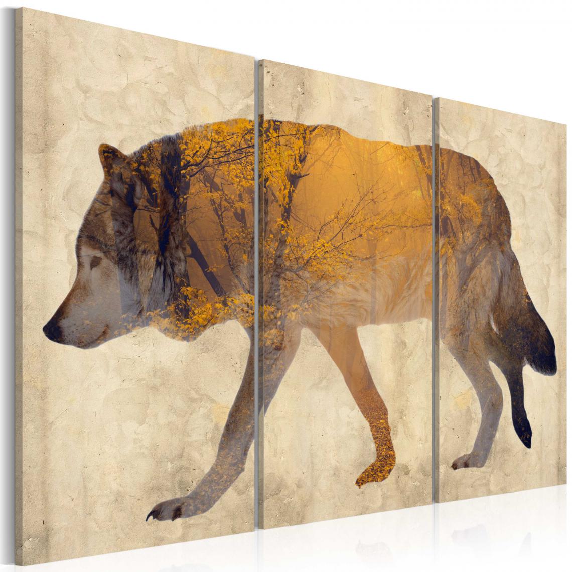 Decoshop26 - Tableau sur toile en 3 panneaux décoration murale image imprimée cadre en bois à suspendre Le loup errant 120x80 cm 11_0002436 - Tableaux, peintures