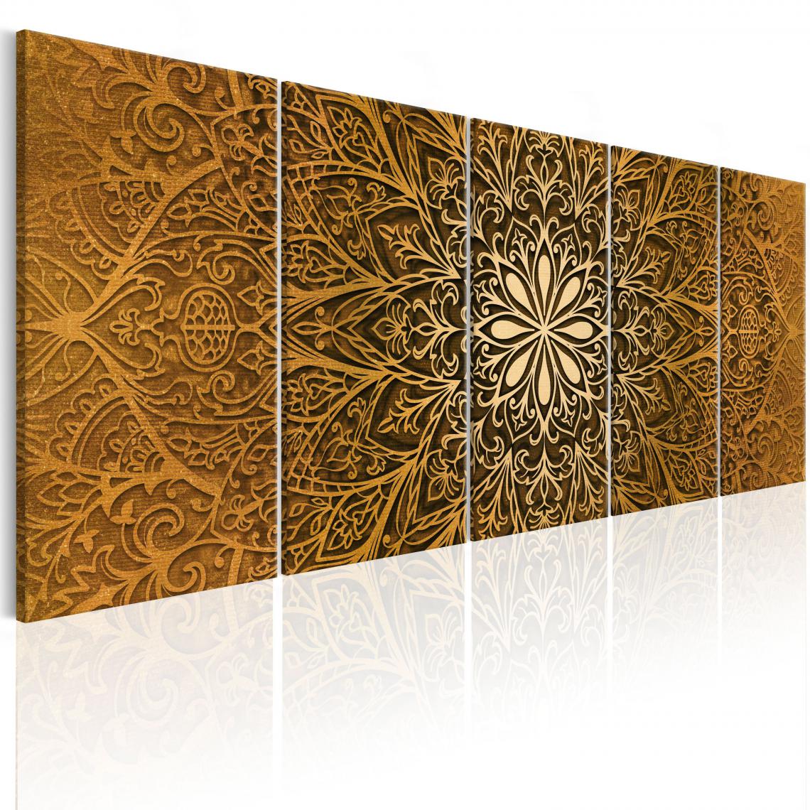 Decoshop26 - Tableau sur toile en 5 panneaux décoration murale image imprimée cadre en bois à suspendre Mandala en papier 200x80 cm 11_0009152 - Tableaux, peintures