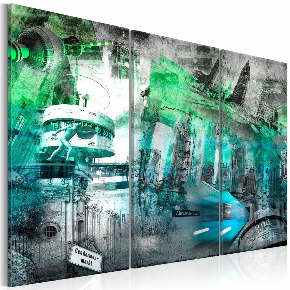 Decoshop26 - Tableau sur toile en 3 panneaux décoration murale image imprimée cadre en bois à suspendre Berlin - architecture (vert) 120x80 cm 11_0009650 - Tableaux, peintures
