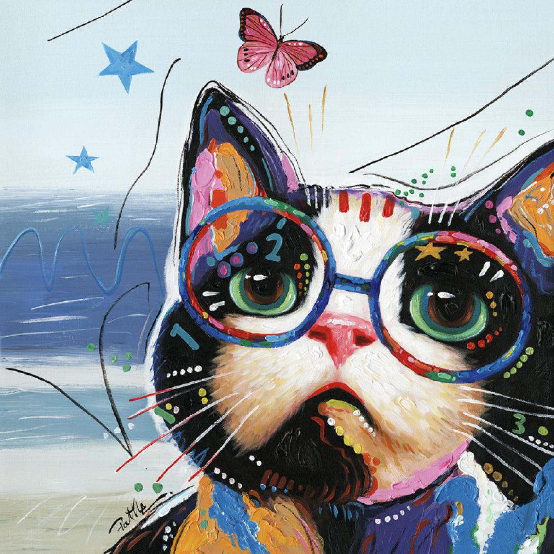 Meubletmoi - Peinture sur toile chat à lunettes - Cat - Tableaux, peintures