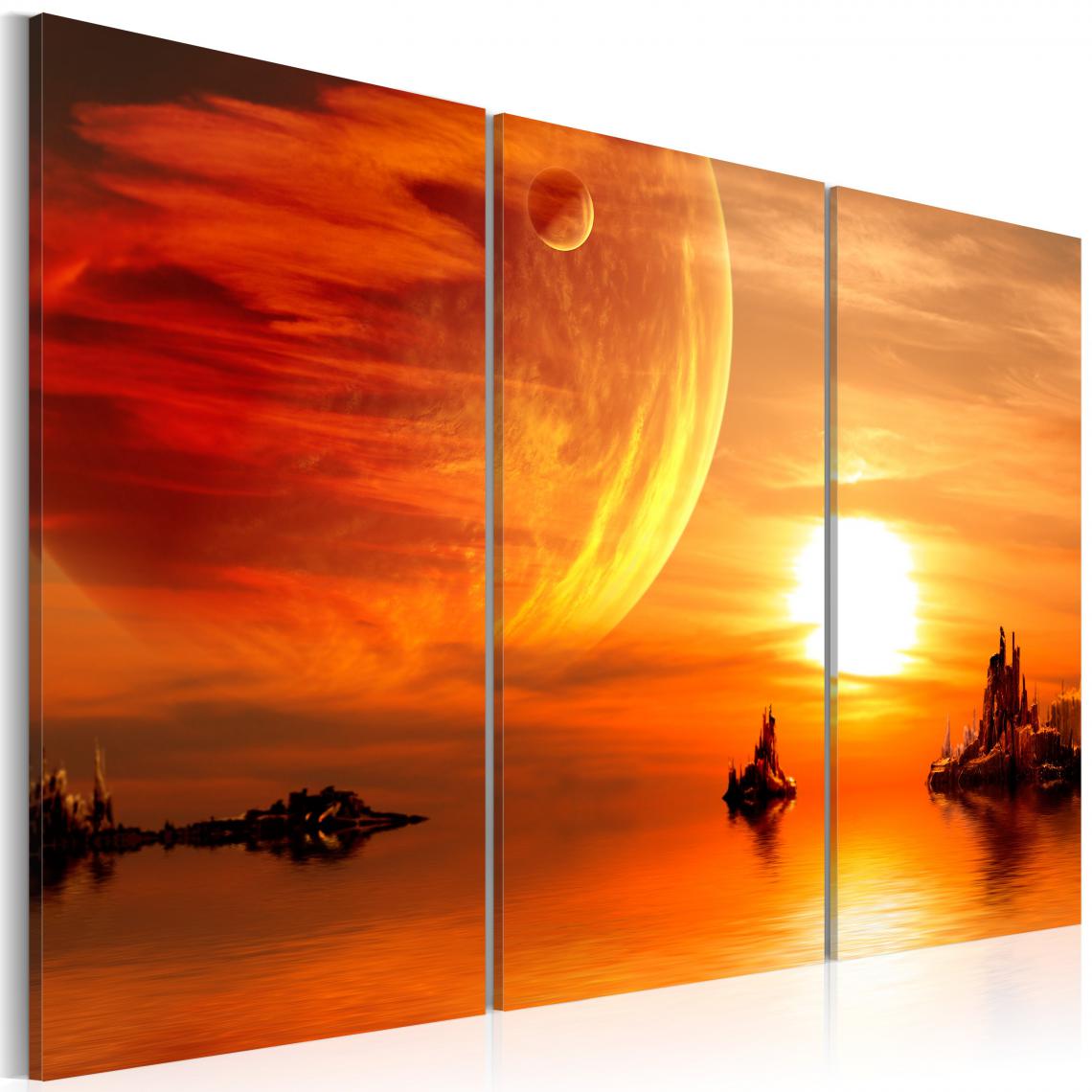 Decoshop26 - Tableau sur toile en 3 panneaux décoration murale image imprimée cadre en bois à suspendre Coucher du soleil romantique 90x60 cm 11_0009426 - Tableaux, peintures