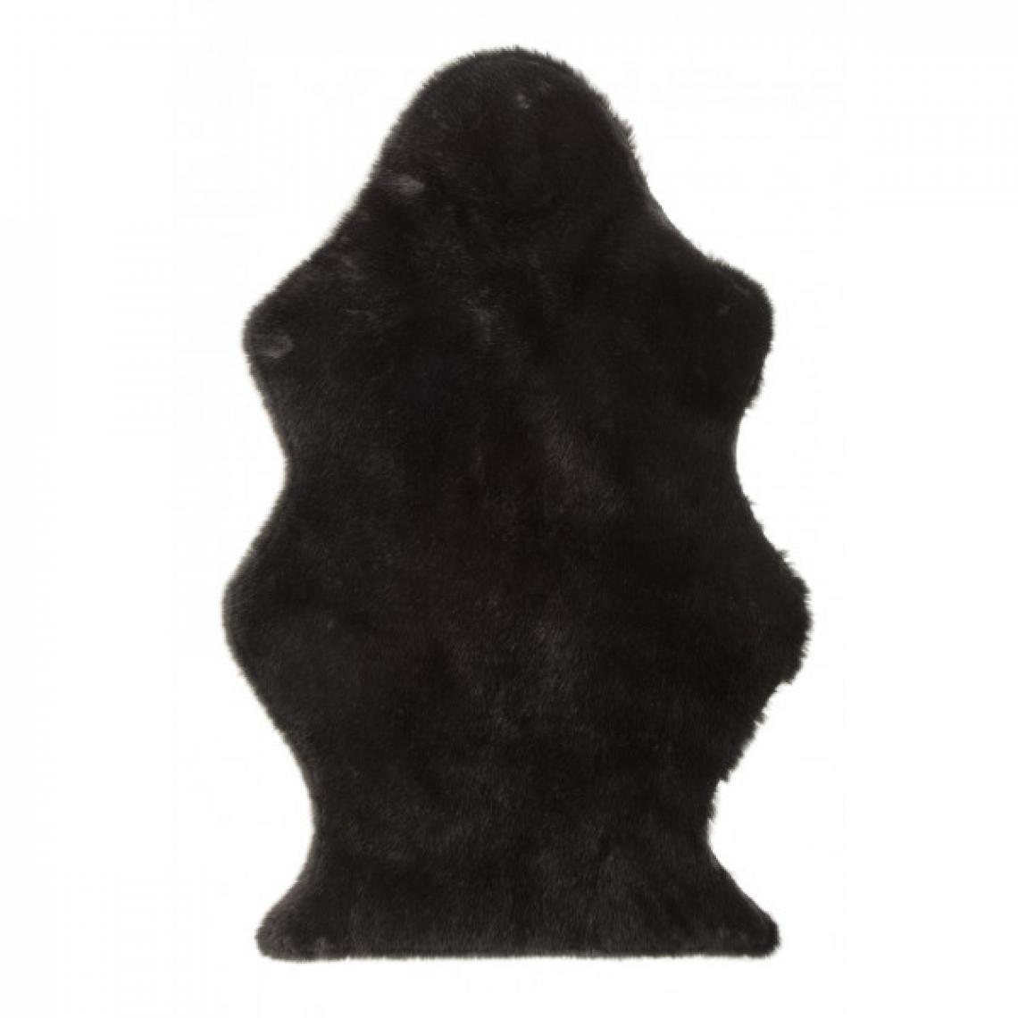 Dansmamaison - Tapis Mouton Fourrure Artificielle Noir - L 98 x l 57 x H 2 cm - Tapis
