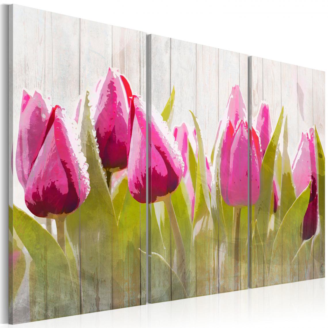 Decoshop26 - Tableau sur toile en 3 panneaux décoration murale image imprimée cadre en bois à suspendre Bouquet de printemps de tulipes 120x80 cm 11_0005760 - Tableaux, peintures