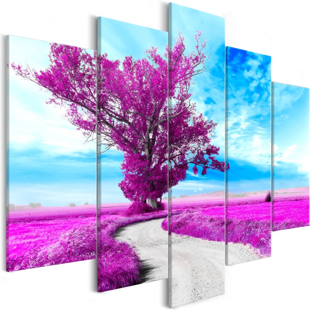 Bimago - Tableau - Tree near the Road (5 Parts) Violet - Décoration, image, art | Paysages | Arbres | - Tableaux, peintures