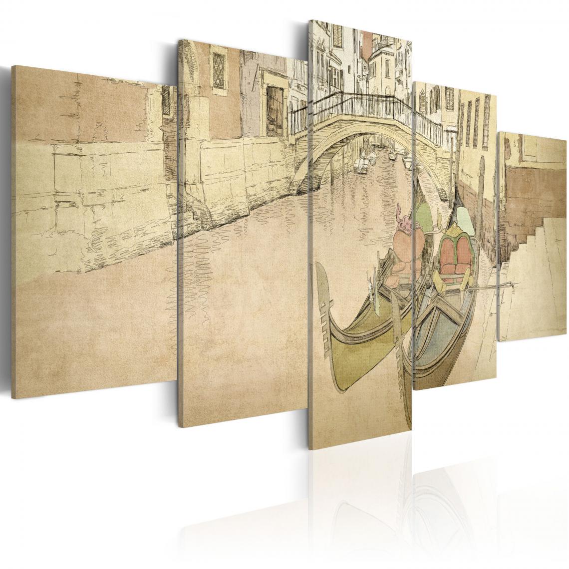 Decoshop26 - Tableau sur toile en 5 panneaux décoration murale image imprimée cadre en bois à suspendre Venise et gondoles 100x50 cm 11_0009502 - Tableaux, peintures