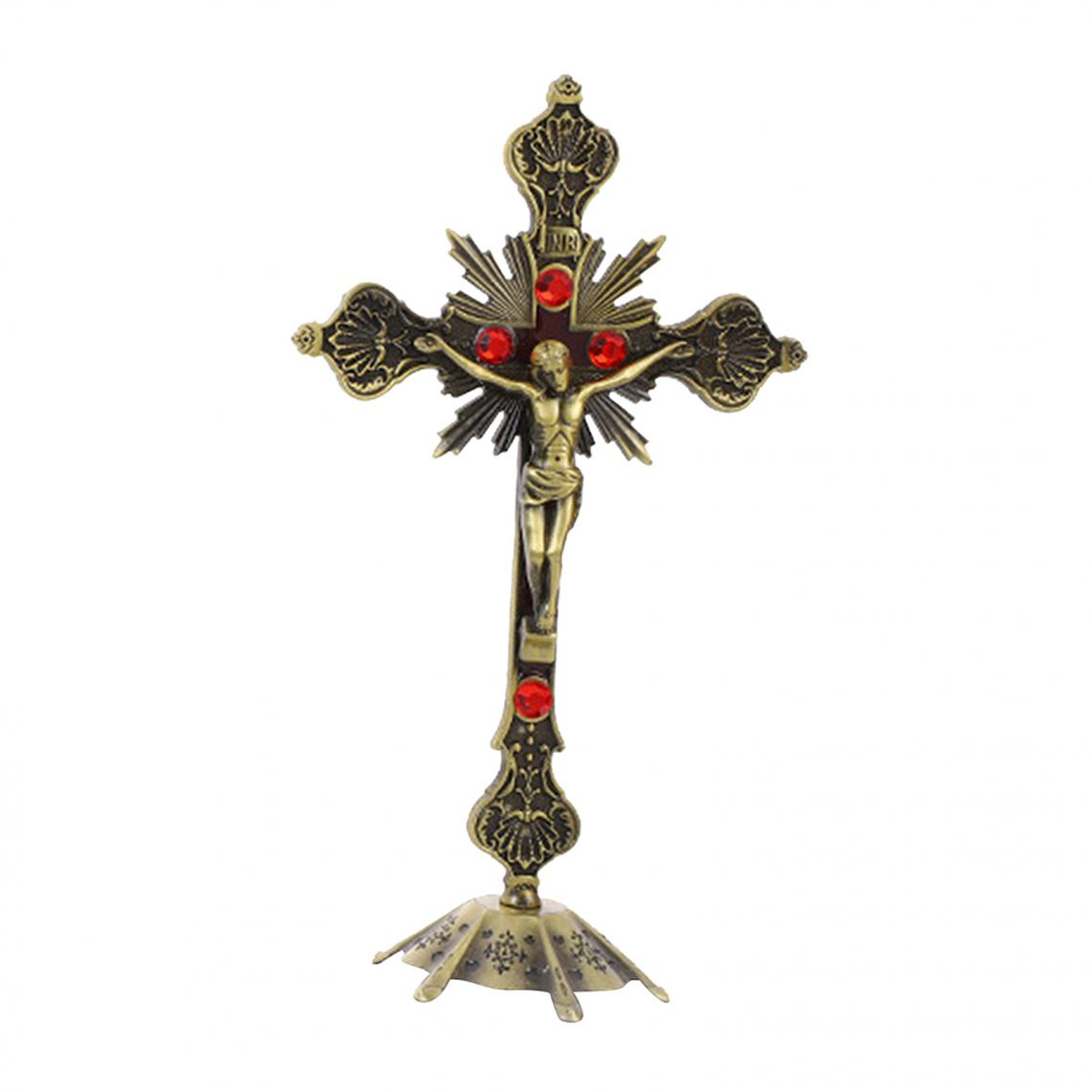 marque generique - Reliques D'église Jésus Sur Le Support Croix Murale Crucifix Maison Ancienne Chapelle D'or - Statues