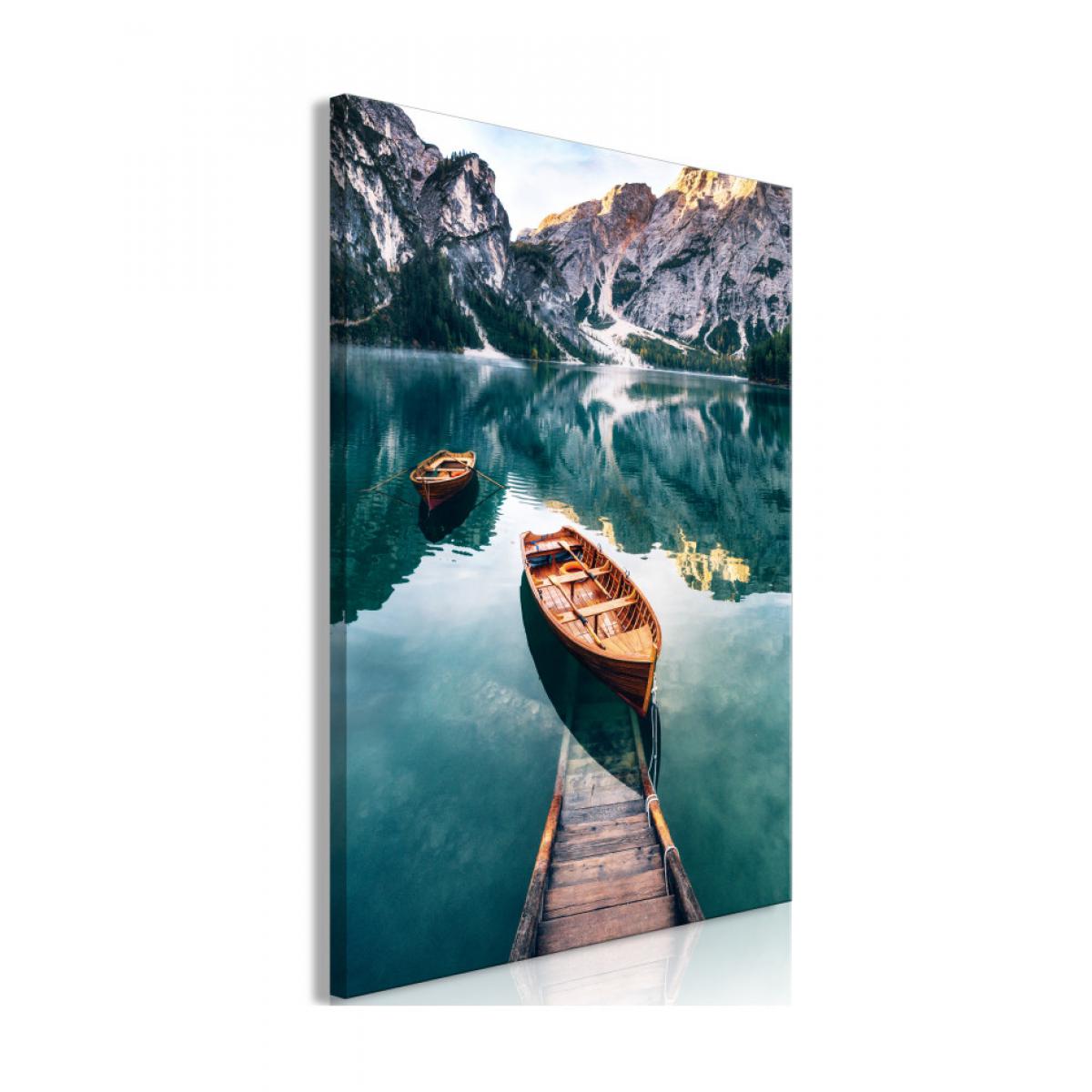 Artgeist - Tableau - Boats In Dolomites (1 Part) Vertical 80x120 - Tableaux, peintures