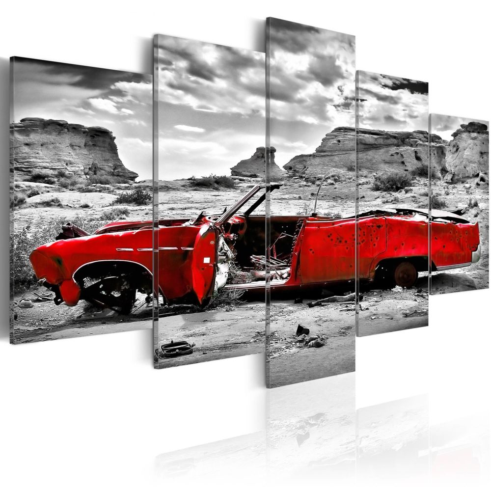 Bimago - Tableau | Rouge rétro voiture à Colorado | 200x100 | XXL | Vintage | 5 pièces | | - Tableaux, peintures