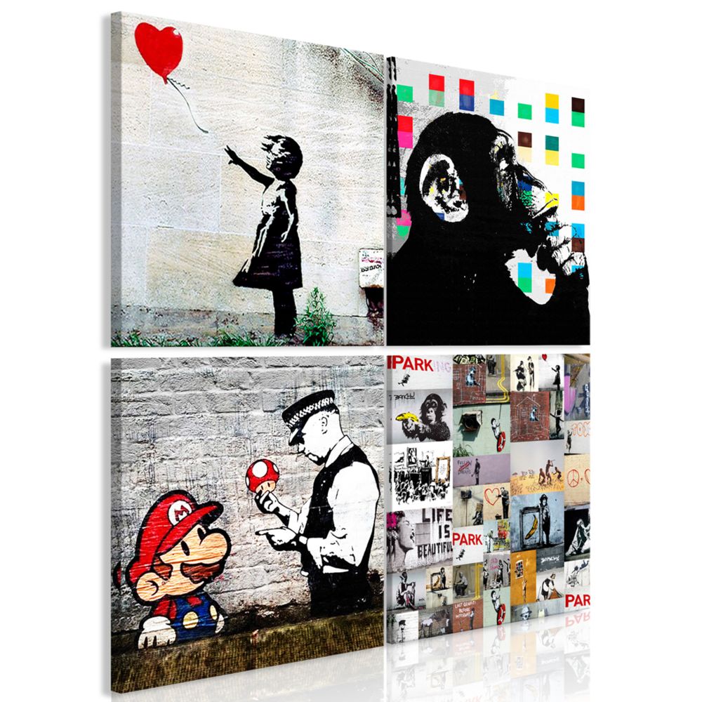 Pegane - Tableau - Banksy Collage (4 Parties) - 60 x 60 cm - Tableaux, peintures