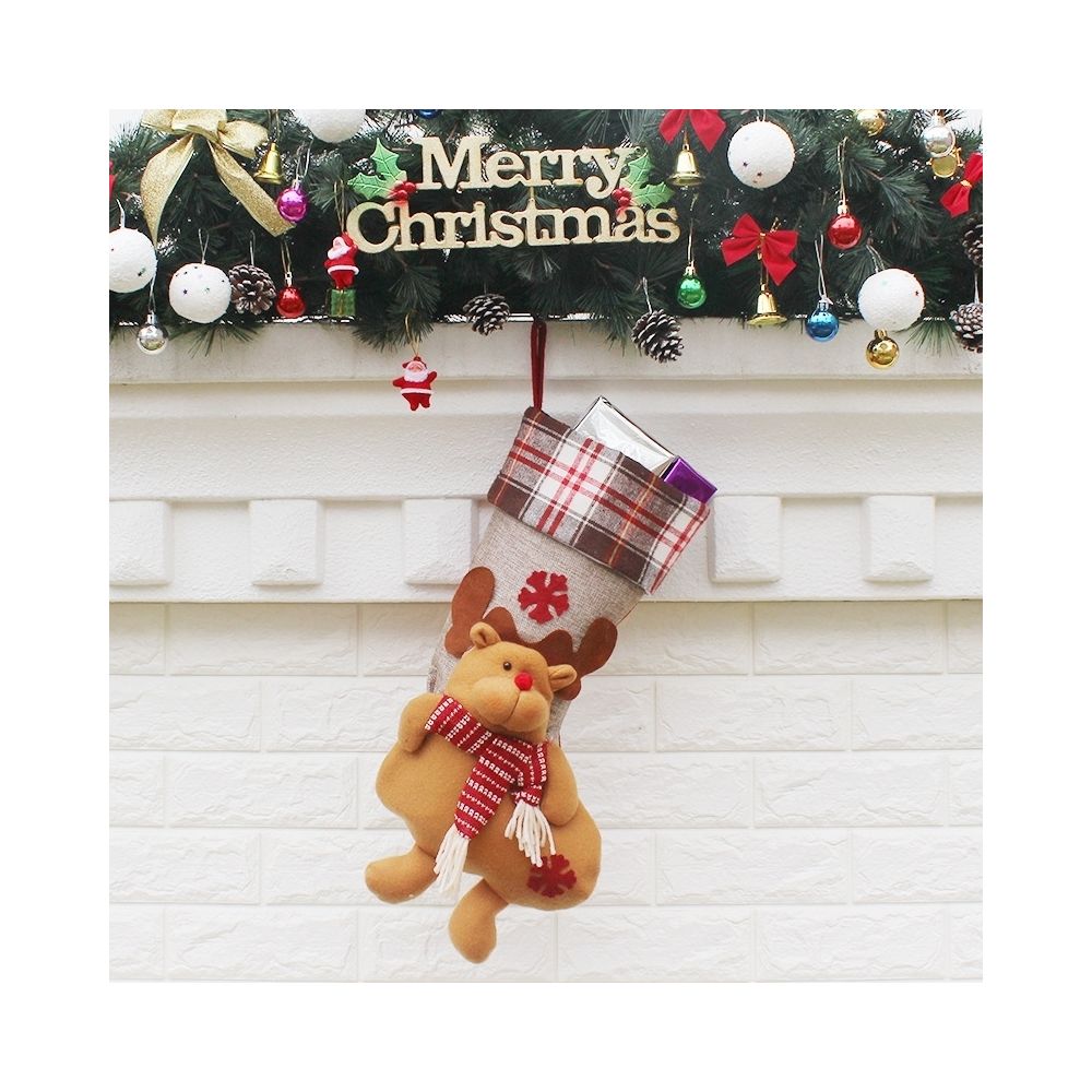 Wewoo - Décoration de noël décoration wapiti treillis tissu bas de Noël cadeau sac pendentif - Décorations de Noël