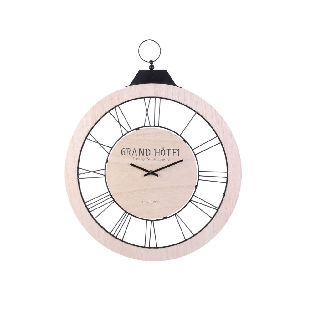 marque generique - Horloge à suspendre bois clair et métal noir - D 47 cm - Horloges, pendules