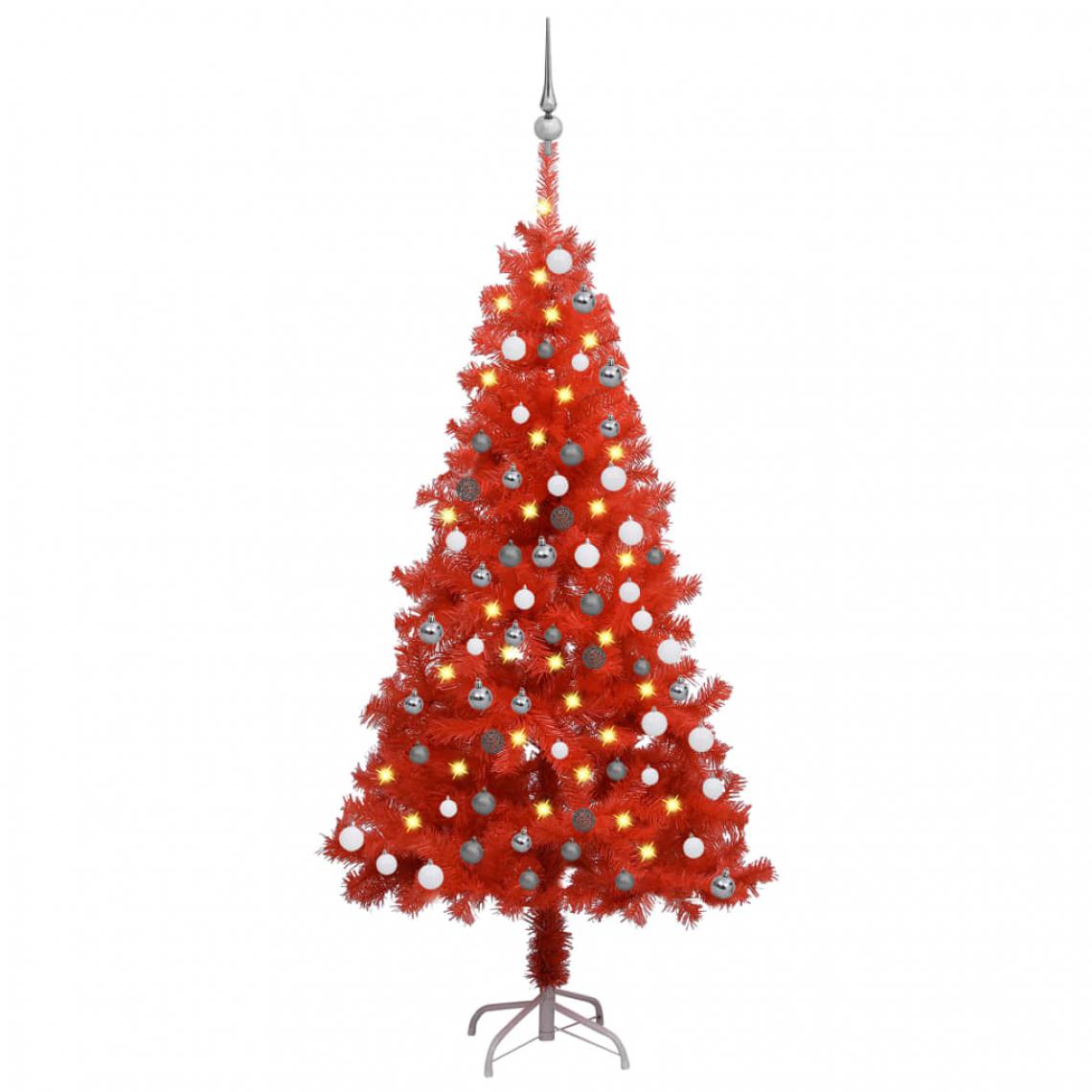 Vidaxl - vidaXL Arbre de Noël artificiel avec LED et boules Rouge 150 cm PVC - Sapin de Noël