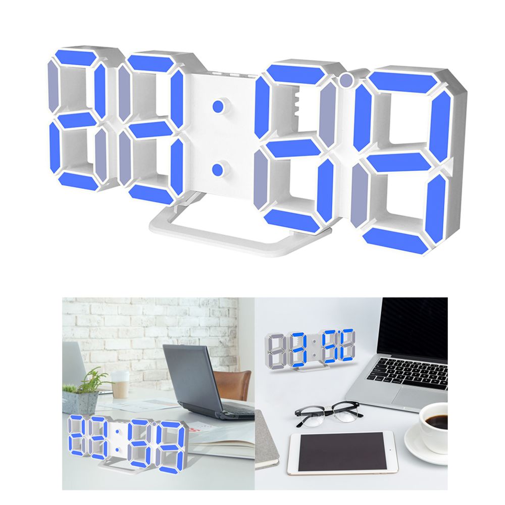 marque generique - Horloge Murale LED Numérique 3D Moderne Snooze 12/24 Heures USB Blanc + Rouge - Réveil
