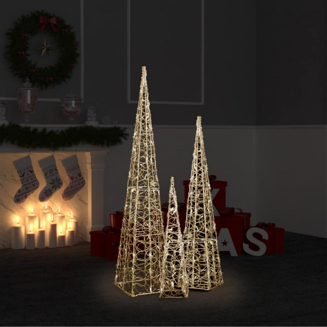 Vidaxl - vidaXL Jeu de cônes lumineux à LED Acrylique Blanc chaud 60/90/120 cm - Décorations de Noël