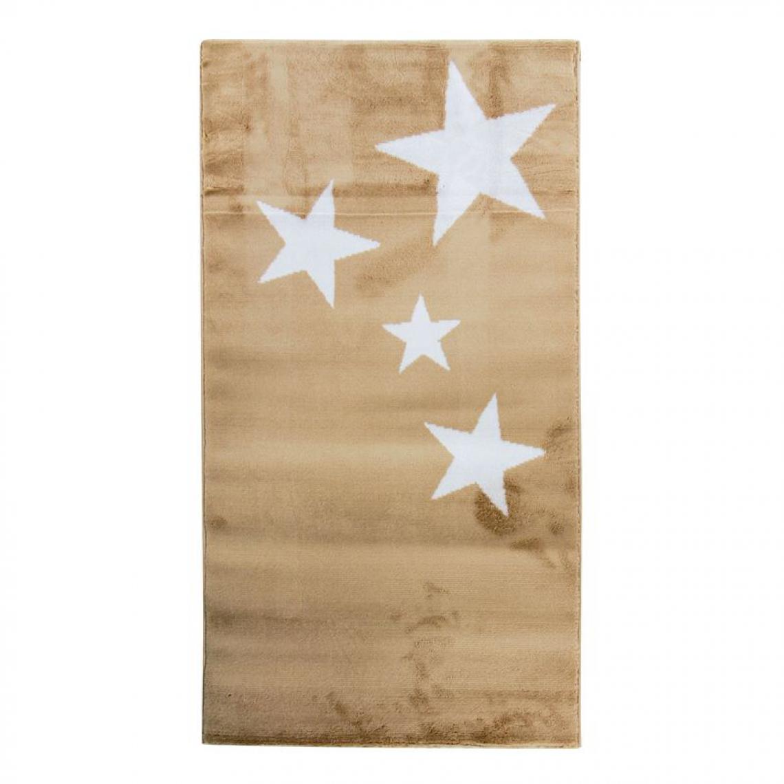 Thedecofactory - STARS - Tapis toucher laineux motifs étoiles beige 80x150 - Tapis