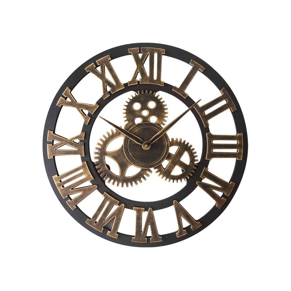 Wewoo - Horloge murale Rétro en bois ronde engrenage chiffre romaindiamètre 80cm or - Horloges, pendules