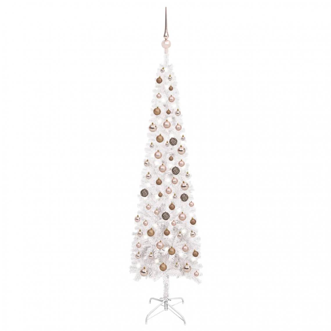 Vidaxl - vidaXL Arbre de Noël mince avec LED et boules Blanc 180 cm - Sapin de Noël