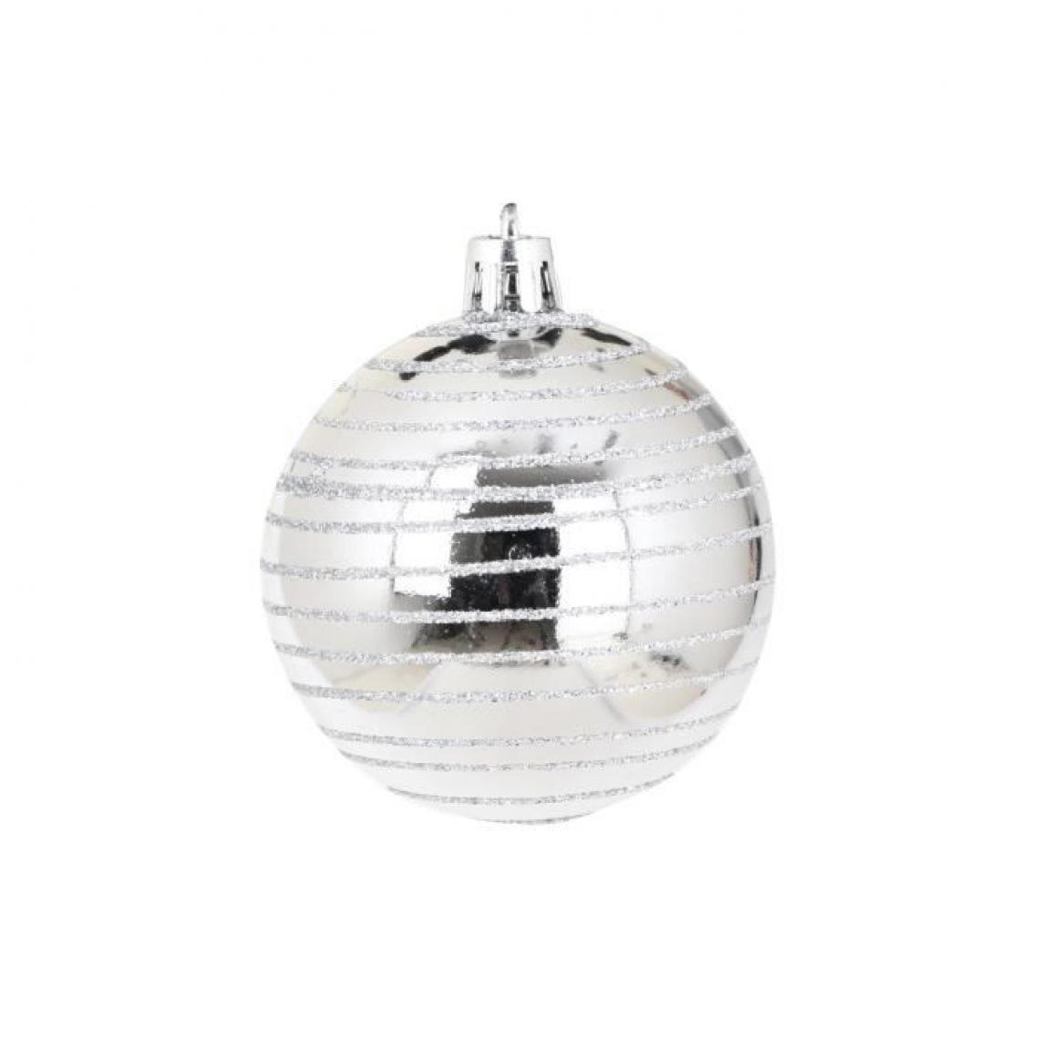 Cstore - AUTOUR DE MINUIT Set de 6 boules décorées finition brillante - Ø6 cm - Argent - Décorations de Noël