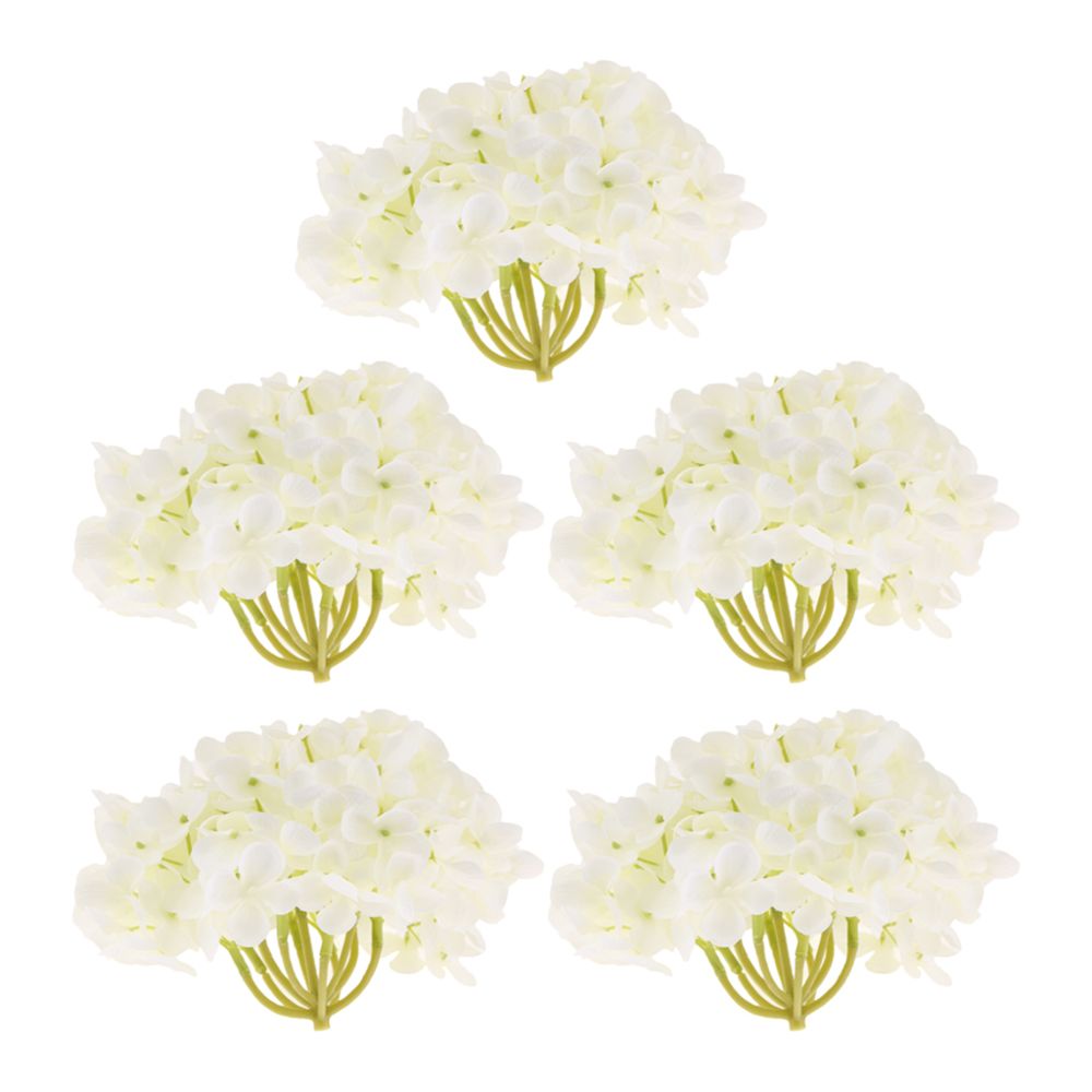 marque generique - 5 Pièces Hortensia Artificiel Soie Fleur Arrangements De Fleurs Blanc - Plantes et fleurs artificielles