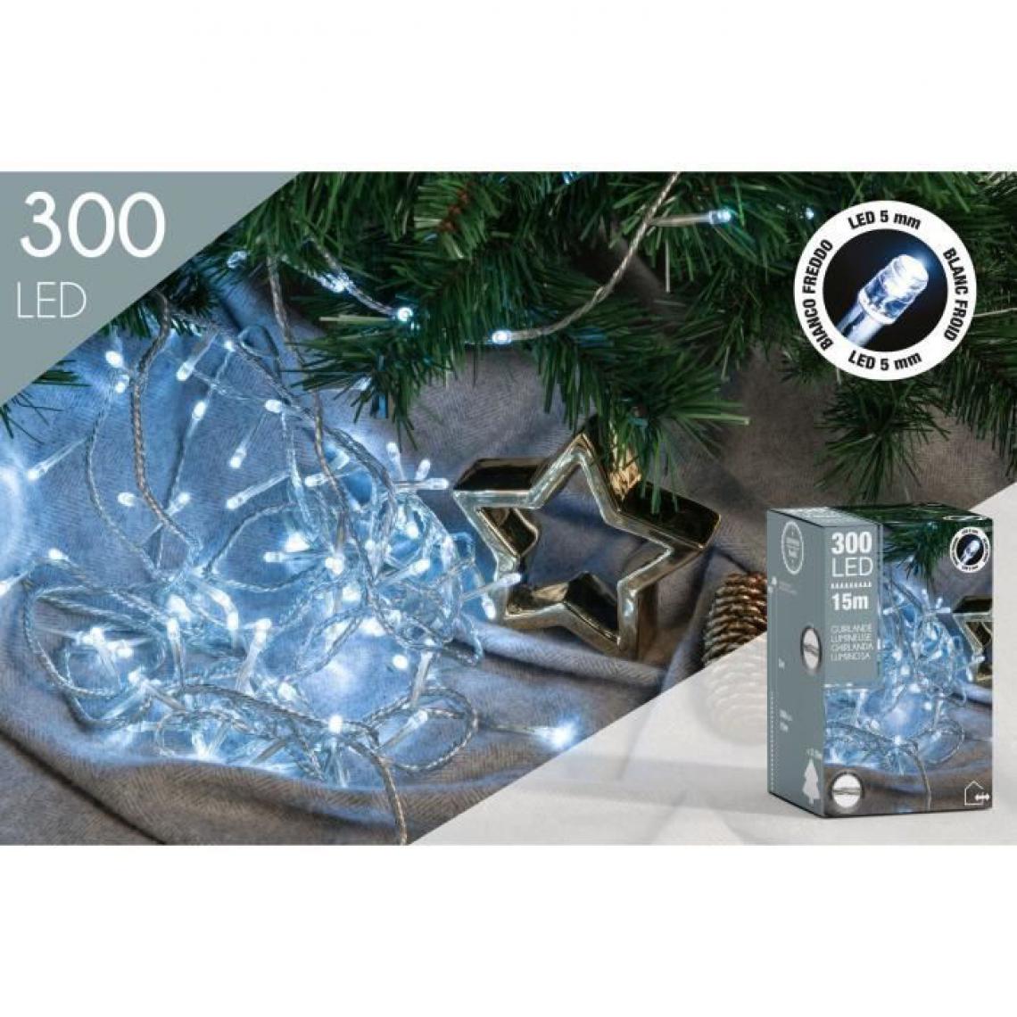 Cp International - Guirlande - 300 LED 5 mm blanc froid - L.12 m fil transparent - Décorations de Noël