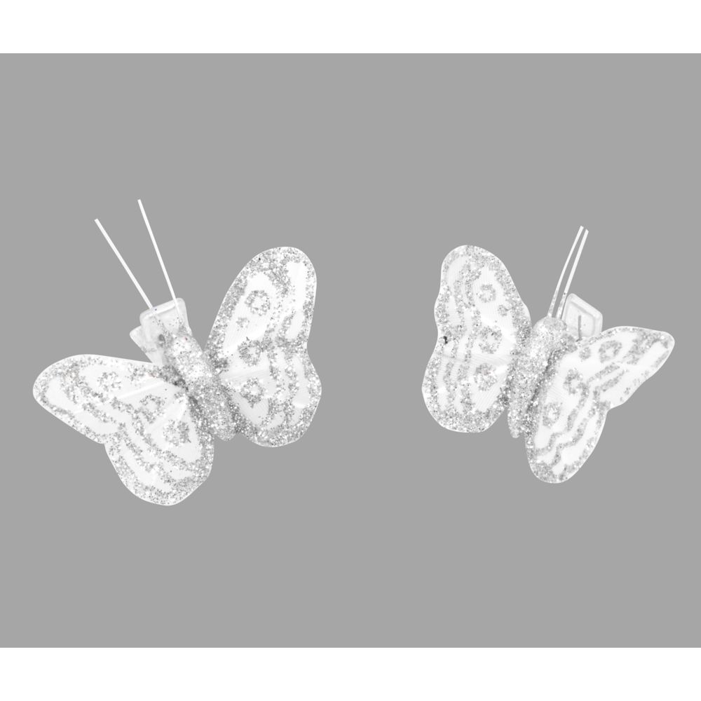 Visiodirect - Lot de 4 papillons paillettes sur pince Argenté - 3,5 x 2,7 cm - Objets déco