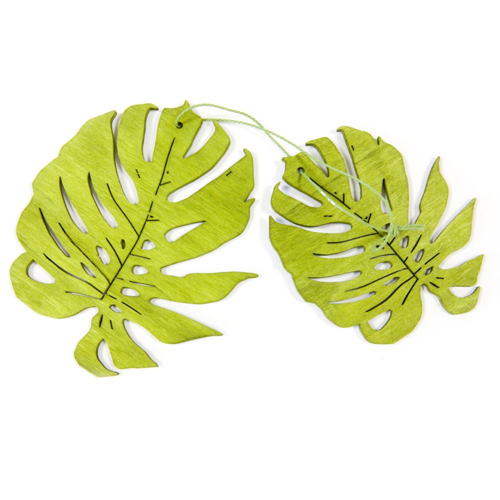 Visiodirect - 2 feuilles tropicales à Suspendre en Bois en vert - 11 x 10 cm - Objets déco