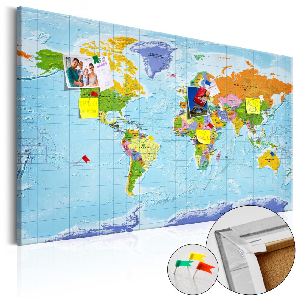 Bimago - Tableau en liège - World Map: Countries Flags [Cork Map] - Décoration, image, art | - Tableaux, peintures