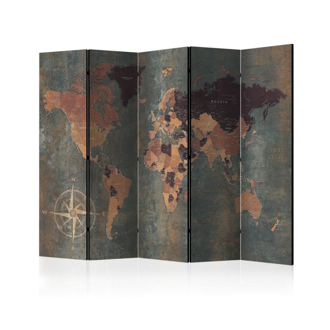 Artgeist - Paravent 5 volets - Room divider – Map in browns and greys 225x172 - Paravents