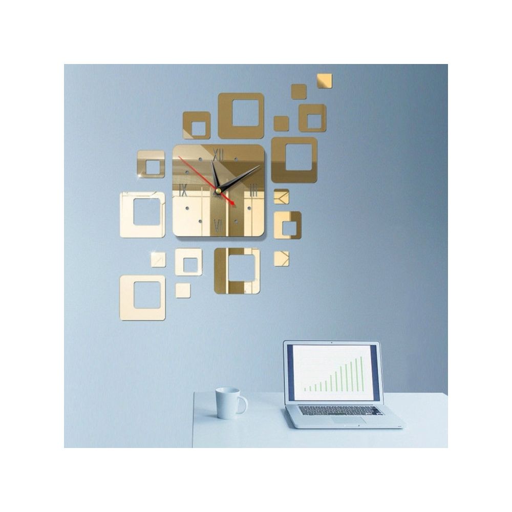 Wewoo - Horloge murale Accueil Miroir Surface Autocollant Bureau À Domicile Miroirs Décoratifs 3D Stéréo Acrylique Bloc Combinaison Lumière Or - Horloges, pendules