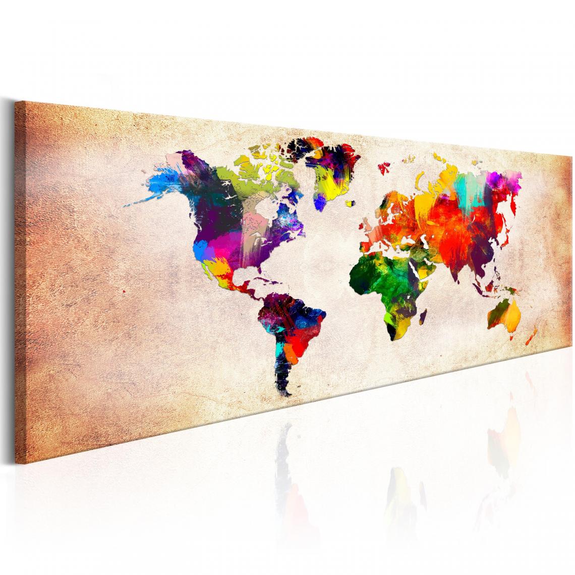 Decoshop26 - Tableau sur toile décoration murale image imprimée cadre en bois à suspendre Carte du monde : randonnée colorée 150x50 cm 11_0004572 - Tableaux, peintures