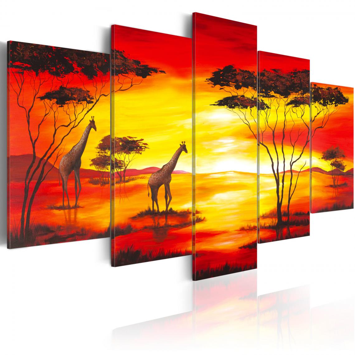 Decoshop26 - Tableau sur toile en 5 panneaux décoration murale image imprimée cadre en bois à suspendre Girafes au coucher du soleil 100x50 cm 11_0007685 - Tableaux, peintures