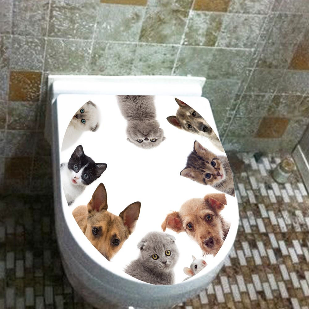 marque generique - autocollants de toilette 3d créatif salle de bain décalcomanies décoratives chat chien - Objets déco