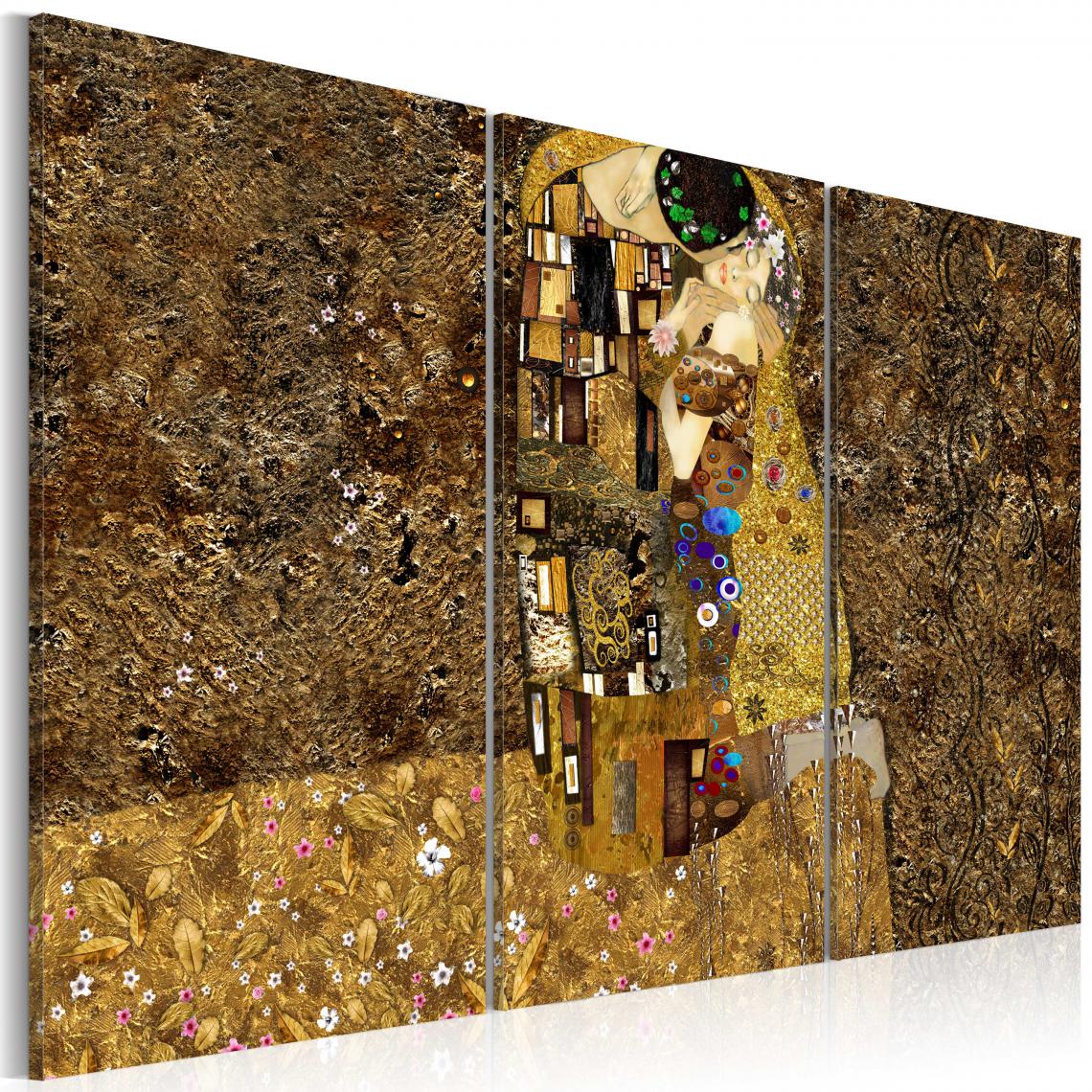 Decoshop26 - Tableau sur toile en 3 panneaux décoration murale image imprimée cadre en bois à suspendre Klimt inspiration - Baiser 60x40 cm 11_0007737 - Tableaux, peintures