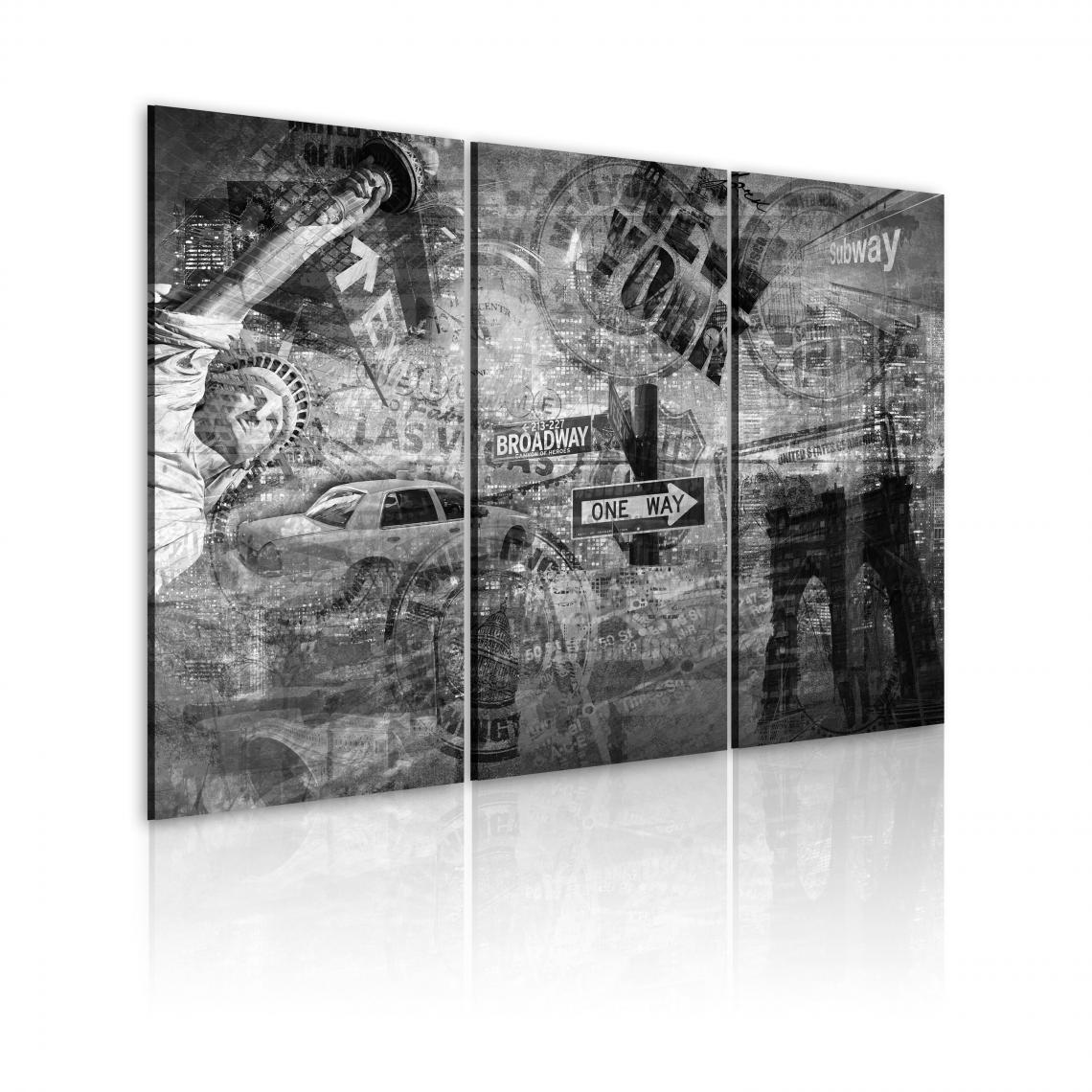 Decoshop26 - Tableau sur toile en 3 panneaux décoration murale image imprimée cadre en bois à suspendre Symboles de New York 120x80 cm 11_0009464 - Tableaux, peintures