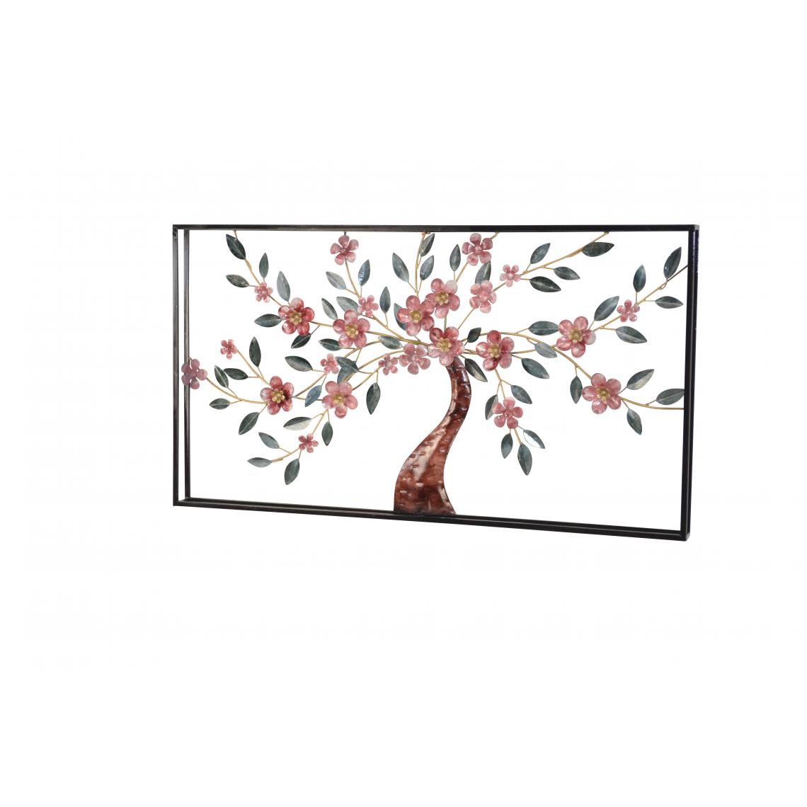 Decoshop26 - Décoration murale motif cerisier à fleurs en métal vert et or 91x6x50 cm DEC05073 - Objets déco