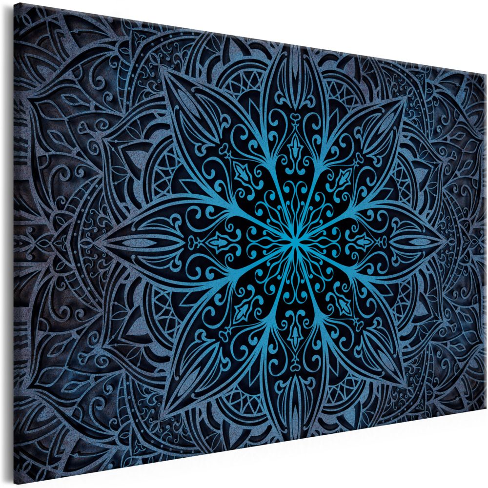 Bimago - Tableau - Oriental Flowers (1 Part) Narrow Blue - Décoration, image, art | Zen | - Tableaux, peintures