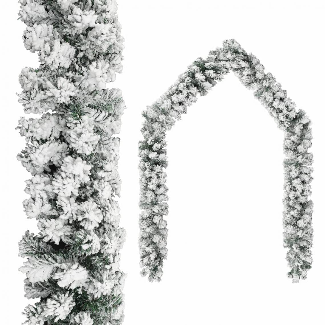 Wottes - Guirlande de Noël avec neige floquée Vert 10 m PVC - Décorations de Noël