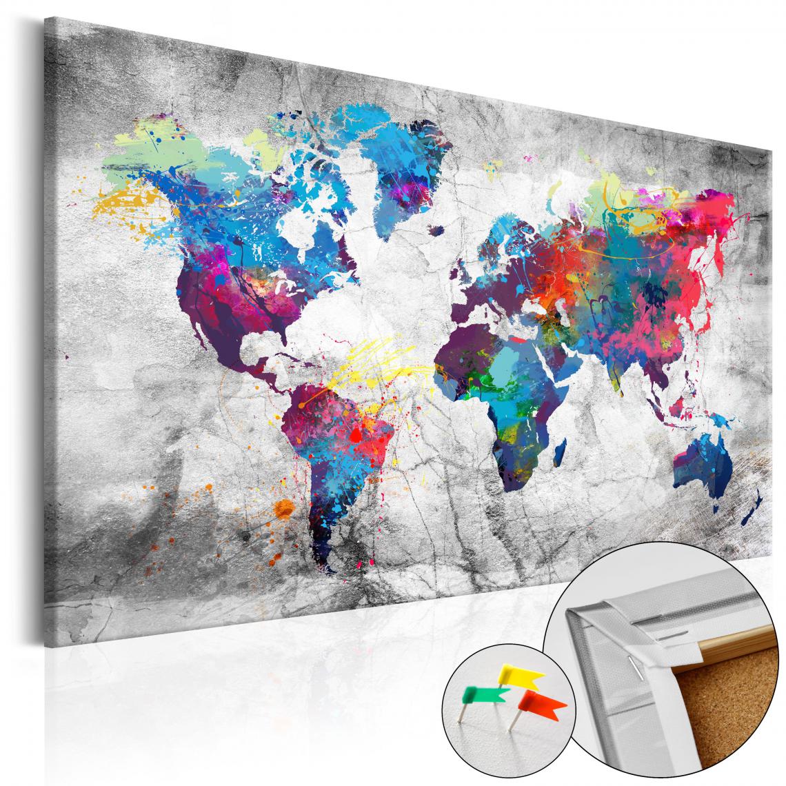 Decoshop26 - Tableau en liège toile image imprimée décoration murale cadre en bois à suspendre en un panneau - Carte du monde : Style gris 90x60 cm 11_0000329 - Tableaux, peintures