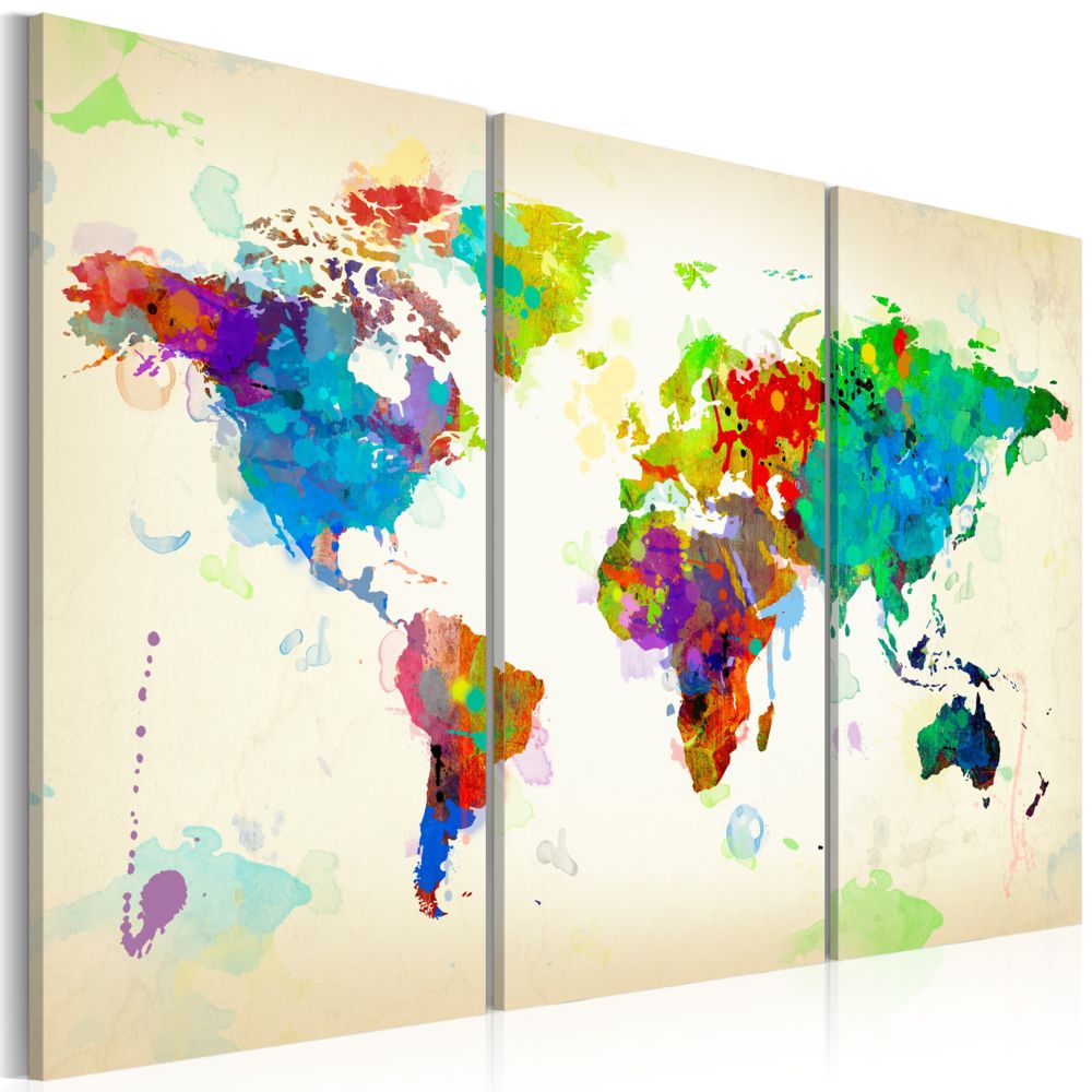Bimago - Tableau - All colors of the World - triptych - Décoration, image, art | Cartes du monde | - Tableaux, peintures