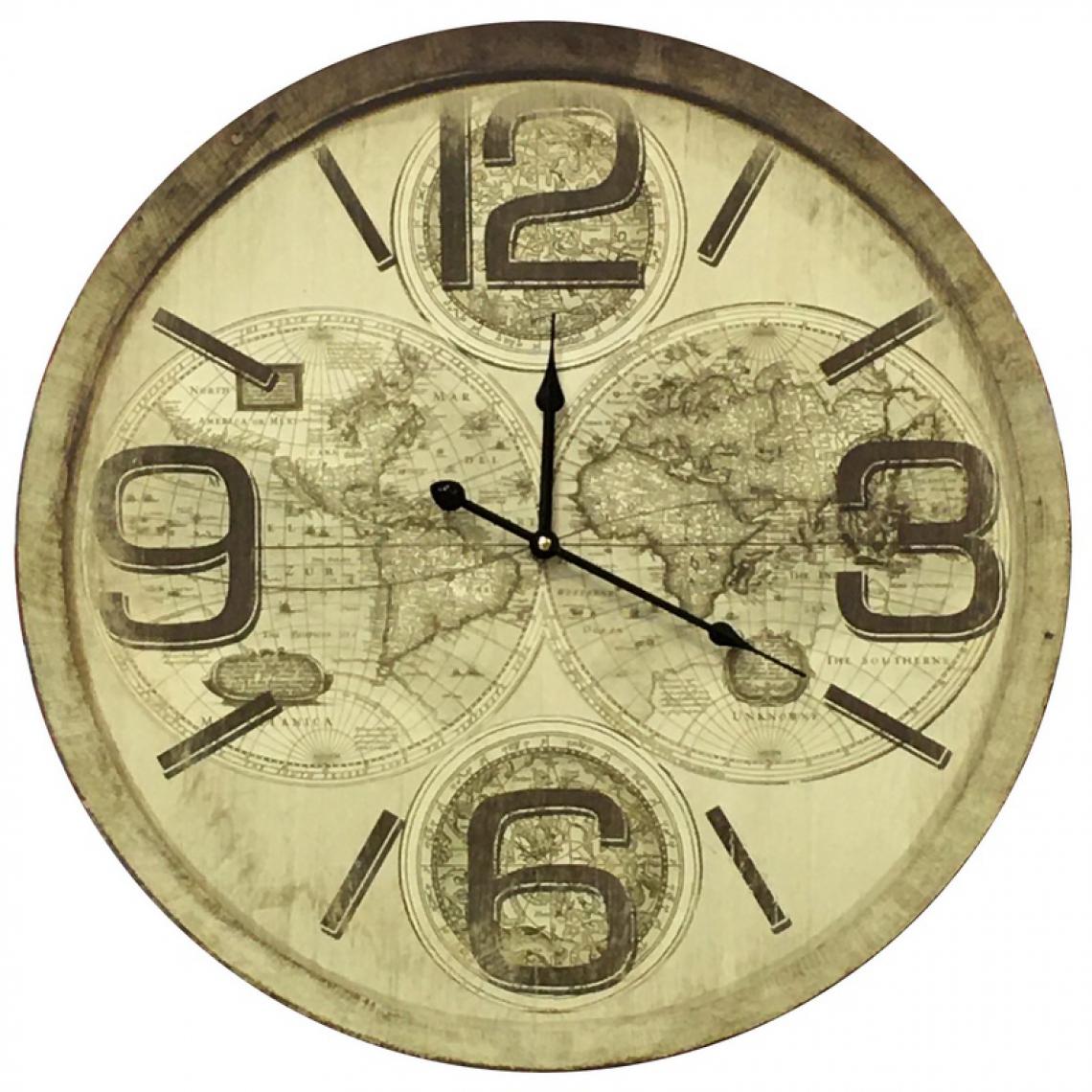 L'Originale Deco - Horloge Murale Mappemonde Hémisphère Planet 58 cm Bois MDF Horloge Industriel Compagne - Horloges, pendules