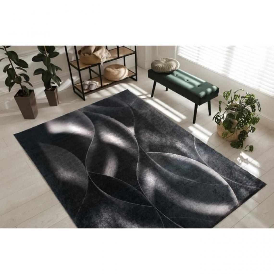 NAZAR - Tapis de salon moderne - Motif vagues - Noir - 100% polyester - 120 x 160 cm - Intérieur - NAZAR - Tapis