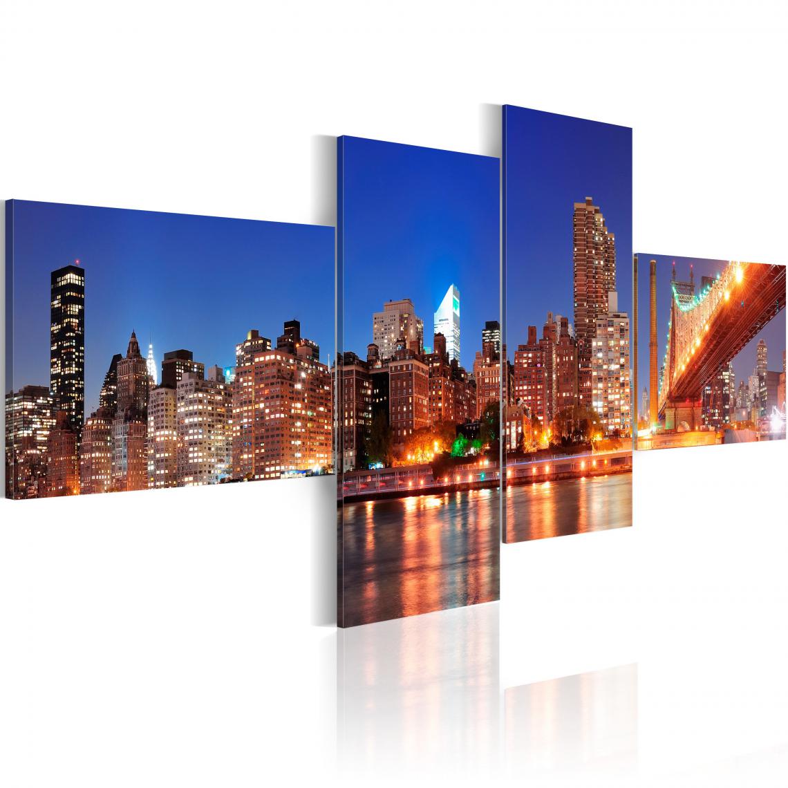 Decoshop26 - Tableau sur toile en 4 panneaux décoration murale image imprimée cadre en bois à suspendre Panorama de nuit - New York 100x45 cm 11_0009449 - Tableaux, peintures