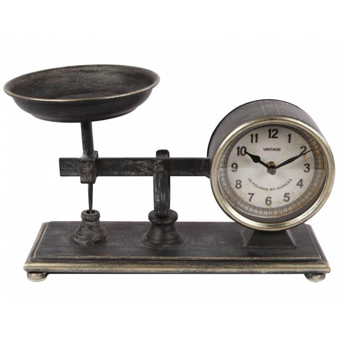L'Héritier Du Temps - Horloge de Comptoir Style Ancienne Reproduction d'une Balance Pendule à Poser en Fer Patiné Gris 15x20x32cm - Horloges, pendules
