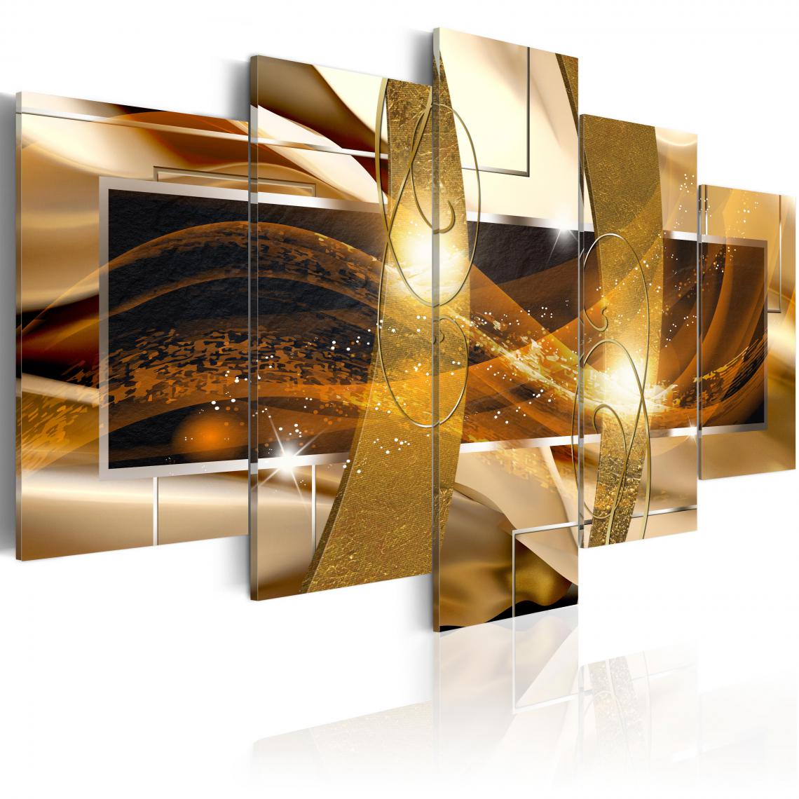 Decoshop26 - Tableau sur toile en 5 panneaux décoration murale image imprimée cadre en bois à suspendre Lave dorée 200x100 cm 11_0001156 - Tableaux, peintures